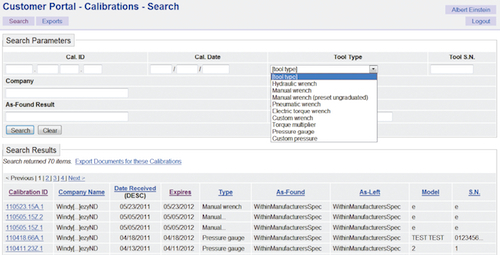 Calibration and Search Page
