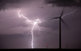 Night thunderstorm over a wind farm in Iowa