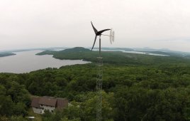 This 1.7-kW Pika Energy T701 wind turbine is at a residence in Maine. Credit: Pieter Huebner / Off-Grid Enterprises