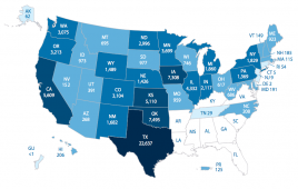 Cumulative wind power capacity by state (AWEA)